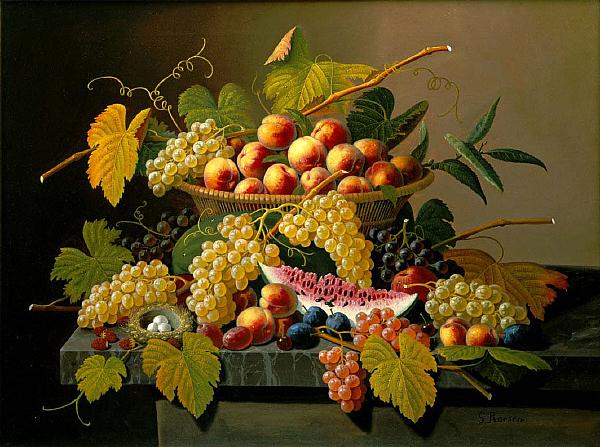 Severin Roesen Still Life with a Basket of Fruit Germany oil painting art